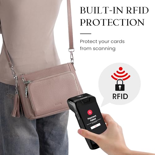 befen Anti Theft Genuine Leather Crossbody Bags for Women Handbags and Shoulder Basg with Built in Wallet RFID Leather Purse - color: Pink