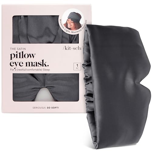 Kitsch Satin Sleep Mask - Eye Masks for Sleep, Softer Than Silk Satin Sleeping Mask Blindfold and Sleep Masks for Women and Men, Eye Care Travel Essentials - Charcoal Black - color: Charcoal Black