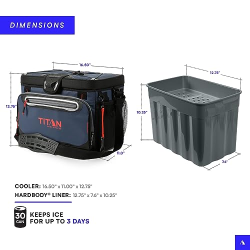Titan by Arctic Zone Deep Freeze Cooler - Zipperless Hardbody Cooler - Deep Freeze Insulation, HardBody Liner, and SmartShelf - color: Navy Blue, size: 30 Can