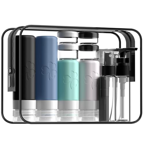 INSFIT 23 Pack Travel Bottles for Toiletries, TSA Approved Silicone Travel Size Toiletries with Toiletry Bag, BPA Free Leak Proof Refillable Travel Essentials for Liquids Shampoo Conditioner Lotion - color: Black