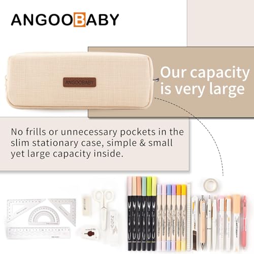 ANGOOBABY Small Pencil Case Student Pencil Pouch Coin Pouch Cosmetic Bag Office Stationery Organizer For Teen School-Beige - color: beige