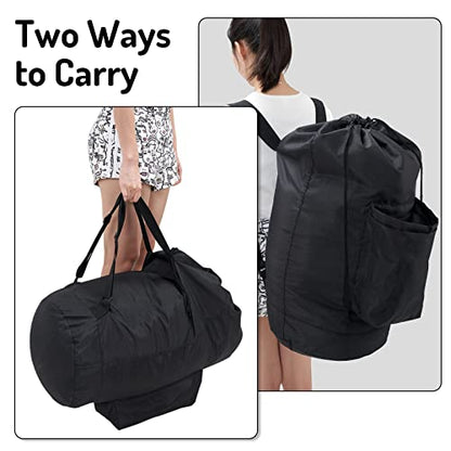 Seiritex Laundry Backpack Bag, Dirty Clothes Travel Laundry Bag with Shoulder Straps for College Dorm Room (Black) - color: Black
