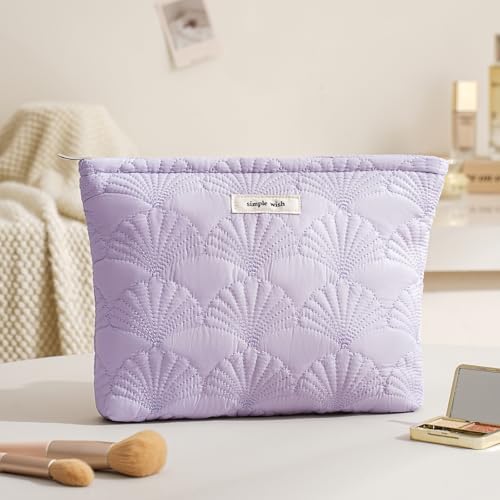 RSRSLEII Quilted Cotton Coquette Makeup bag, Coastal Granddaughter Aesthetic Cosmetic Bag, Cute Seashell Portable Travel Toiletry Pouch (09 Purple) - color: 09 Purple