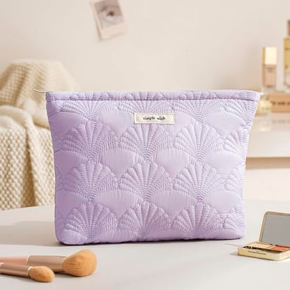 RSRSLEII Quilted Cotton Coquette Makeup bag, Coastal Granddaughter Aesthetic Cosmetic Bag, Cute Seashell Portable Travel Toiletry Pouch (09 Purple) - color: 09 Purple