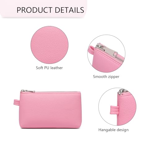 30 Color PU Faux Leather Travel Toiletry Bag for Women, Mini Cosmetic Pouch Organizer with 2 Dividers, Easy Clean Makeup Bag for Purse, Gift Idea (PU Faux Leather/Azalea Pink) - color: PU/Azalea Pink