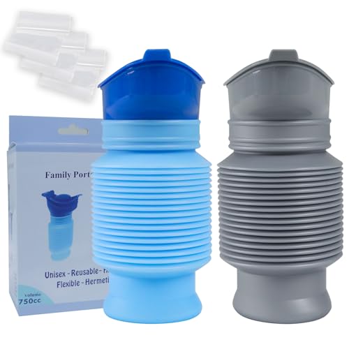 Pee Bottles for Men, Portable Urinal for Men, Collapsible Urine Bottle 750ML, Car Urinals for Men and Women, Emergency Urinal Shrinkable Pocket Toilet for Travel, Camping, Traffic Jam, Road Trips - color: Blue and Gray