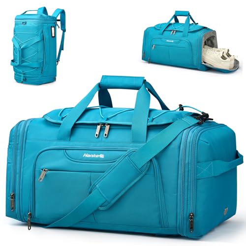 Hanke Expandable Carry On Luggage Bag,3 in 1 Duffle Bag for Travel,45L-55L Weekender Overnight Bag with 15.6" Compartment for Women & Men (Caribbean Blue) - color: Caribbean Blue
