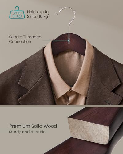 SONGMICS Extra Wide Wooden Suit Hangers, Set of 10 Clothes Hangers, Swivel Hooks, Non-Slip Bars, for Outfits, Suits, Coats, Shirts, Dresses, Mahogany UCRW050MZ01 - color: Mahogany