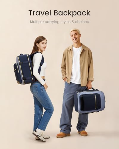 LOVEVOOK 50L Travel Backpack for Women & Men, Airline Approved Carry On Luggage with 3 Packing Cubes, TSA Overnight Bags, Waterproof Personal Item Bag, Weekender Essentials Backpacks fits 17" Laptop - color: Ink Blue-grey Blue-black, size: X-Large