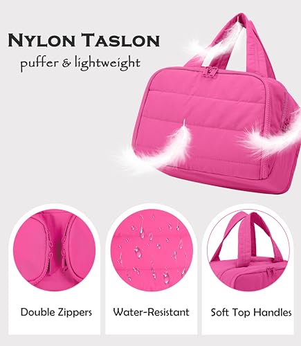 Travel Toiletry Bag for Women, Large Wide-open Puffy Cosmetic Makeup Bag with Wet-Dry Separation, Multi-Pocket Organizer with Carry Handle for Toiletries, Cosmetics, Essentials, Rose Red - color: Rose Red