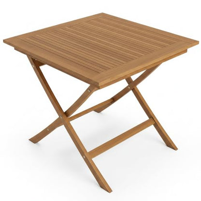 Tangkula Teak Wood Folding Outdoor Table, 32-Inch Square Patio Dining Table for 4, Collapsible Outside Bistro Table with Sturdy X-Frame for Deck, Balcony, Yard, Poolside & Porch - size: 32"