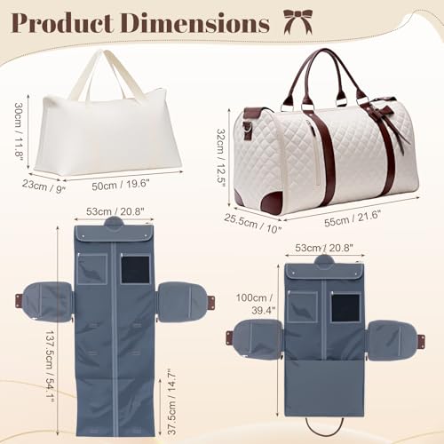 GARPROVM Garment Bags for Travel Women, 3 in 1 Convertible Garment Duffle Bags with Separated Tote Bag, Waterproof Suit Bag Travel Carry On Luggage Weekender Bag for Business Trip, Beige - color: Beige