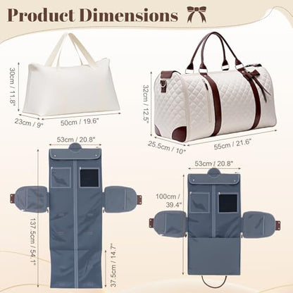 GARPROVM Garment Bags for Travel Women, 3 in 1 Convertible Garment Duffle Bags with Separated Tote Bag, Waterproof Suit Bag Travel Carry On Luggage Weekender Bag for Business Trip, Beige - color: Beige