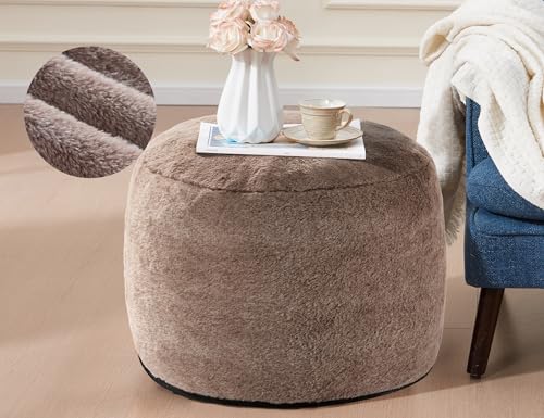 Round Pouf Ottoman for Living Room 20"x15" Bean Bag Ottoman Soft Top Comfortable Small Foot Stool Foot Rest Pouf Brown Tall Footstool Ottomans Round Hassock Boho Furniture Floor Poufs for Sitting - color: Brown, size: 20"D x 20"W x 15"H