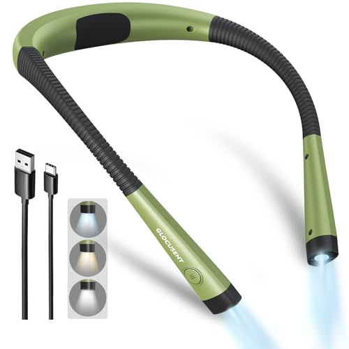 Glocusent Book Light, 3-Color & 6-Brightness Reading Light, Bendable Neck Light, 80-hr Lasting Rechargeable Book Light, Perfect Reading Lights for Books in Bed, Knitting, Repairing, Book Lovers Gifts - color: Green, size: Standard-Medium