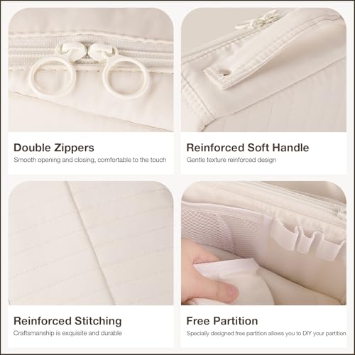Abiudeng Standing Travel Makeup Bag Stand up Make up Bag Travel Toiletry Bag with Multiple Compartments Large Capacity for Women Business Trips Fitness and Daily Commutes (White) - color: White