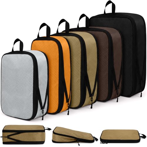5 Pack Compression Packing Cubes for Travel Space Saving Cubes Luggage Organizer for Suitcase(Apricot,Mixed)