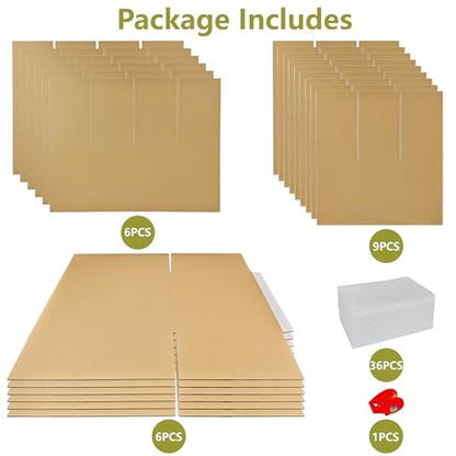 3 Sets Moving Boxes Packing Boxes Divider Kits,16 x 12 x 13 Inch Glassware Dish Packing Box Kitchen Moving Box Corrugate Dividers with 36 Pcs Foam Pouches,1 Pcs Tape Rolls with Dispenser - style: 3 Sets-one layer-16x12x13in