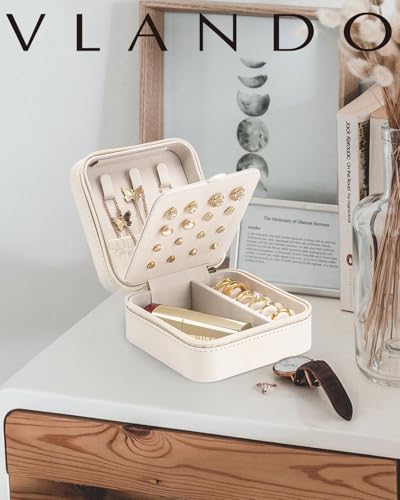 VLANDO Bridesmaid Proposal Gifts - Travel Jewelry Case, Small Travel Jewelry Organizer Box for Girls Women - White - color: White
