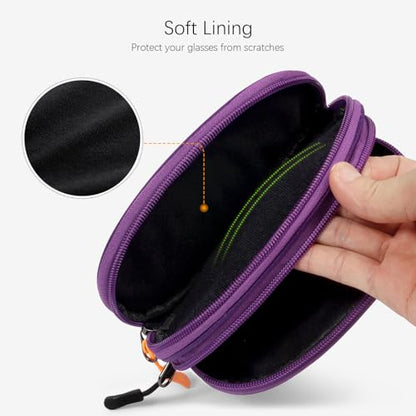 Double Eyeglasses Case Soft Portable Zipper Sunglasses Pouch with Keychain Clip for Men Women - color: Purple