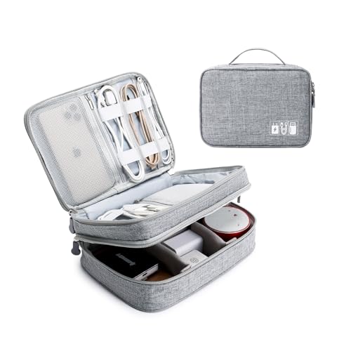 mygreen Electronic Accessories Organizer Bag, Waterproof Double Layer Travel Storage Case with Adjustable Padded Dividers, Portable Hard Pouch for Cables, Charger, Power Bank, Phone, Hard Drive Gray - color: Gray 1, size: 9 inch