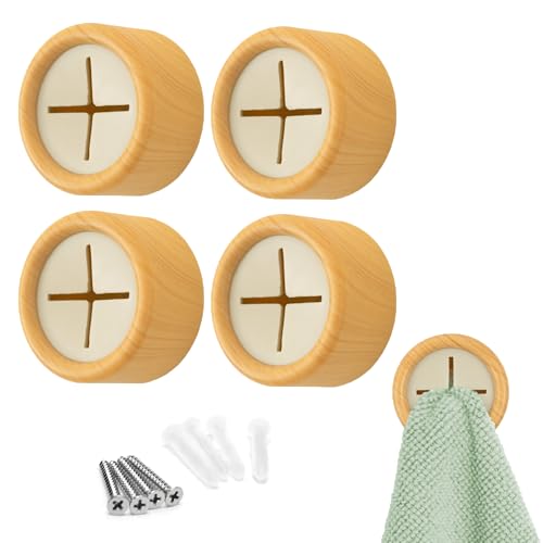 S&T INC. Round Adhesive Push Towel Hooks for Kitchen, Hand and Dish Towels, Plastic, Bamboo, 4 Pack - color: Bamboo