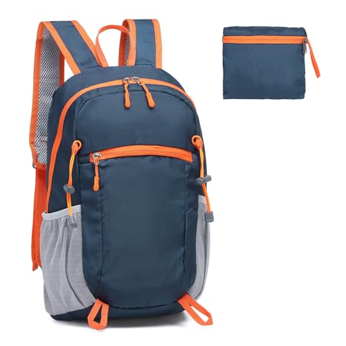 Hiking Daypack Packable, Camping Backpack Water Resistant Lightweight Polyester for Men Women Travel Outdoor - color: Dark Blue