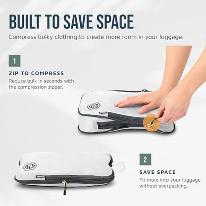Large Compression Packing Cubes for Travel-Packing Cube Luggage Organizers 7 Piece Set for Checked Luggage-Ultralight, Expandable/Compression Bags by TRIPPED Travel Gear (White/Grey) - color: White/Grey