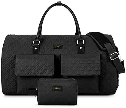 Garment Bag for Travel With Toiletry Bag Convertible Carry On Weekender Bag Large Travel Duffel Bags for Women 2 in 1 Hanging Suitcase Suit Travel Bags for Women & Men 3pcs Set (G-Black) - color: A1-black
