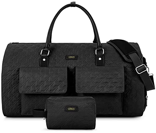 Garment Bag for Travel With Toiletry Bag Convertible Carry On Weekender Bag Large Travel Duffel Bags for Women 2 in 1 Hanging Suitcase Suit Travel Bags for Women & Men 3pcs Set (G-Black) - color: A1-black