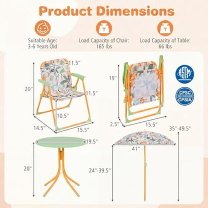 HONEY JOY Kids Picnic Table, Animal Themed Toddler Outdoor Table and Chair Set, 2 Folding Chairs & Removable Umbrella, Children Outdoor Furniture for Backyard Patio Garden (Green Tiger) - color: Green Tiger