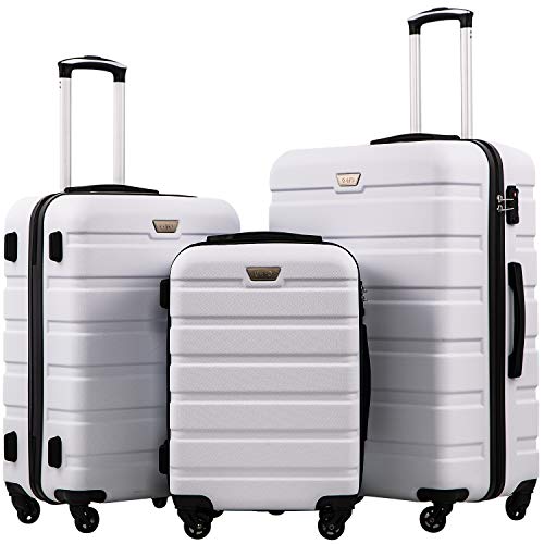 Coolife Luggage 3 Piece Set Suitcase Spinner Hardshell Lightweight TSA Lock (white, 3 piece set(20in24in28in)) - color: White, size: 20in24in28in