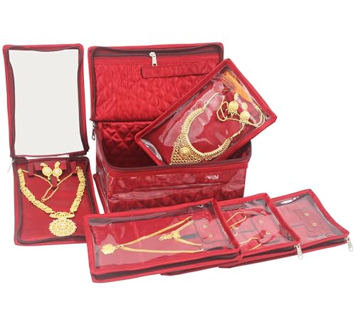 atorakushon Satin Makeup Pouches Cosmetic Necklace Earrings Jewellery Organizer For Women Maroon (Maroon) - color: Maroon