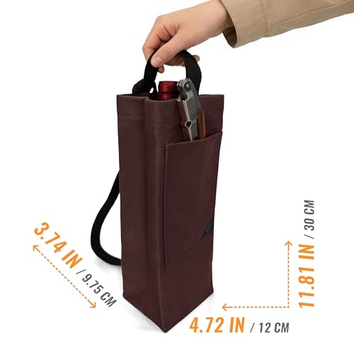 Under NY Sky Wine Tote Bag, Portable Canvas Carrier w/Shoulder Strap, Lightweight, Wine Gift for Travel & Picnic - Single Bottle - Burgundy - color: Wine Bag 1 Slot Burgundy
