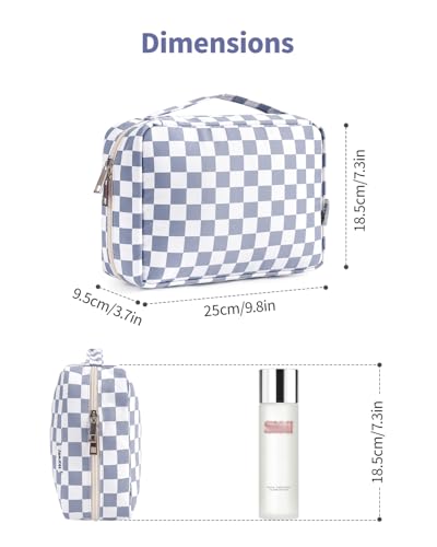 Narwey Small Hanging Travel Toiletry Bag for Women, Travel Bag for Toiletries, Makeup Bag Organizer Cosmetic Bags Make Up Bags for Girls - color: ZA-Grayish Blue Checkerboard
