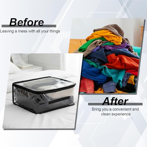 6 Pieces Large Clear Travel Packing Cube Clear Vinyl Zippered Storage Bags See Through Moving Bag PVC Multipurpose Pouch with Handle for Suitcase Shirts Dress Storage (Black, 13 x 9 x 5.1 Inch)