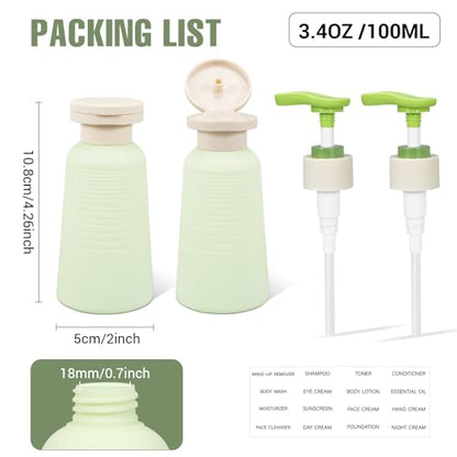 3.4oz Travel Shampoo Bottle with Flip Cap, Refillable Plastic Pump Bottles Dispenser for Soap, Shampoo, Lotions, Liquid Body Wash, Creams and Massage Oil (2Pack, 3.4oz/100ml) - size: 3.4 fl oz