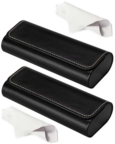 RayLove Hard Shell Glasses Case, Lightweight Leather Eyeglass Case, Travel-Friendly Sunglasses Protector for Men & Women - color: 2, Black