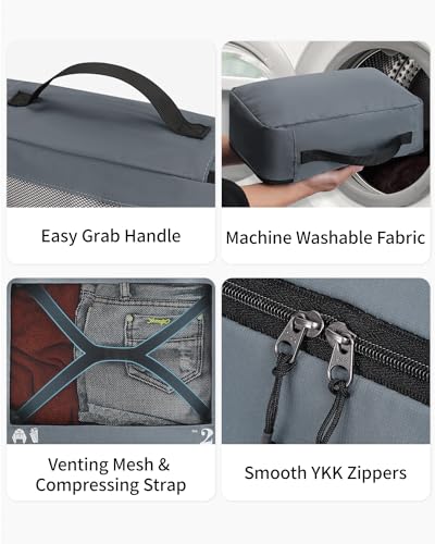 ECOHUB 7 Set Packing Cubes Tear-Resistant Luggage Packing Organizers with Number Icon for Travel Accessories Luggage Suitcase Machine Washable Packing Cubes (Grey) - color: Grey-No Compress, size: 7 Set Packing Cubes