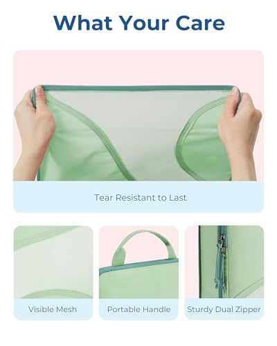 BAGSMART Compression Packing Cubes - 6 Set Travel Packing Cubes for Suitcases, Compression Suitcase Organizers with Shoe Bag - color: 07-Kohlrabi Green