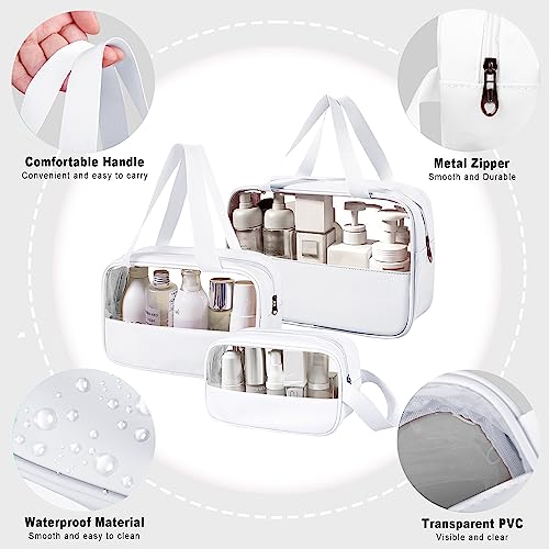 Clear Makeup Bag, 3 Pcs of Cosmetic Bags Set, Transparent PVC Travel Makeup Pouch, Waterproof Cute Toiletry Bag for Women (White) - color: Z-White-3pcs, style: 3pcs