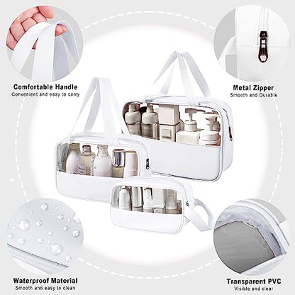 Clear Makeup Bag, 3 Pcs of Cosmetic Bags Set, Transparent PVC Travel Makeup Pouch, Waterproof Cute Toiletry Bag for Women (White) - color: Z-White-3pcs, style: 3pcs