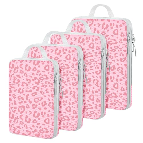 4 Set Compression Packing Cubes For Travel Bags Organizer For Luggage Suitcase Organizer, Compression Bags For Travel Accessories Luggage Storage Set (4 Pcs, Pink Leoparda) - color: Pink Leopard-4pcs, size: Set of 4