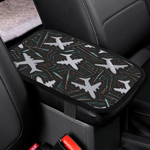Airplane Flight Lines Car Center Console Decor Handrail Armrest Box Cushion Interior Covers Car Protector Pad Lid Cover Accessories Universal Fit for Auto Truck Vehicles