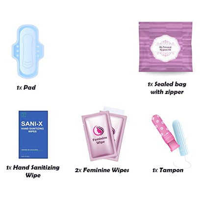 Menstrual Kit All-in-One 10 Pack | Convenience on the Go | Period Kit Pack for Travelling, Tweens & Teenagers or just When You’re Out | Individually Wrapped Feminine Hygiene Product (Purple) - color: Purple