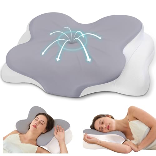 Cervical Neck Pillow, Ergonomic Memory Foam Pillows for Neck Pain Relief with Breathable Pillowcase, Adjustable Contour Neck Support Pillow for Side Back Stomach Sleepers, Odorless (Grey) - color: Grey
