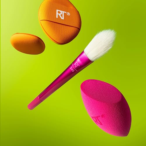 Real Techniques Vivid Escape Bright Eyes Concealer 4 Piece Set, Includes Kitten Paw Makeup Brush, Powder Puff, & Concealer Makeup Blending Sponge, Targeted Concealing, Travel Friendly, Cruelty-Free - size: 1 Count (Pack of 4)