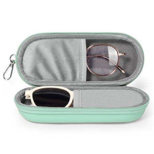 Double Eyeglasses Case, Dual Glasses Sunglasses Organizer with Zipper Closure, Eyewear Storage Box for Men Women Travel - color: Green