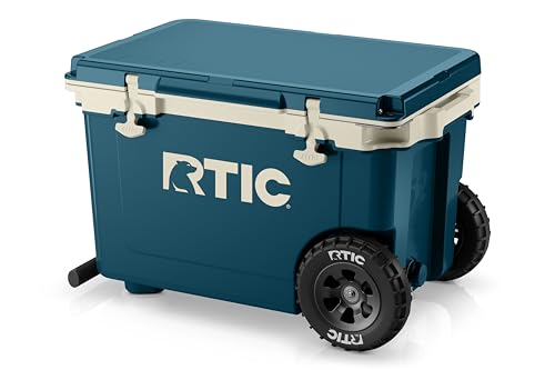 RTIC 52 Quart Ultra-Light Wheeled Hard Cooler Insulated Portable Ice Chest Box for Beach, Drink, Beverage, Camping, Picnic, Fishing, Boat, Barbecue, 30% Lighter Than Rotomolded Coolers - color: Marine/Canvas