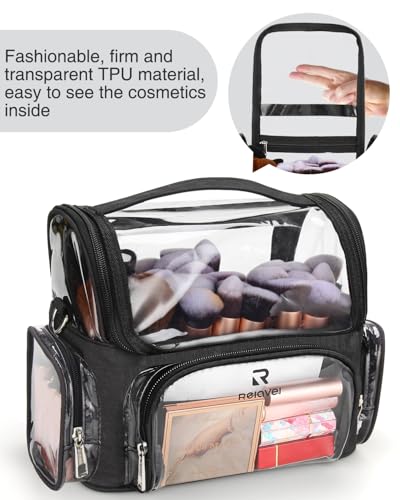 NAONAYA Makeup Brush Bag With 4 Mini Pouches, Makeup Brush Holder Professional Makeup Artist Travel Case Clear Waterproof Cosmetic Organizer Bag, with Adjustable Strap and Dividers - color: clear with 4 mini bags, size: S